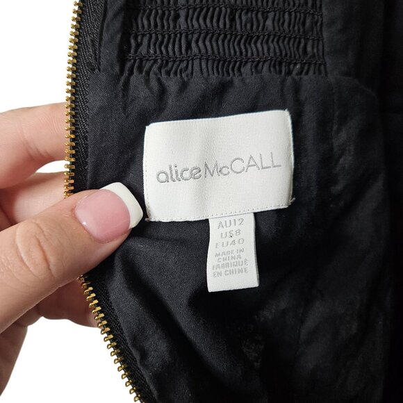 Alice McCall Izabella Mini Dress Black‎ White Floral Off Shoulder Size 8 - Picture 5 of 12